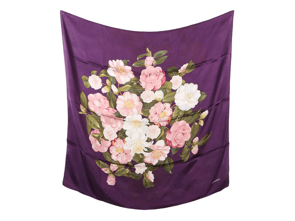 Purple Watercolour Flowers Neck Scarf - 100% Silk