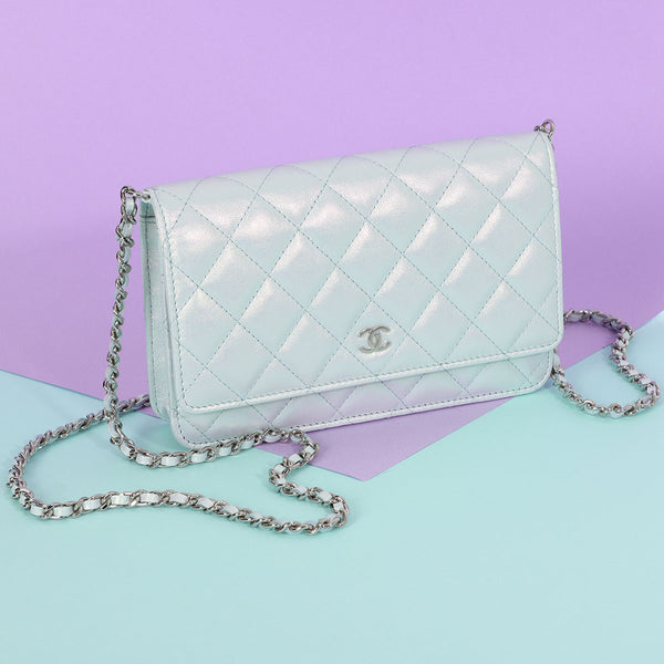 Chanel Quilted Iridescent Calfskin Leather Gusset Zip Wallet