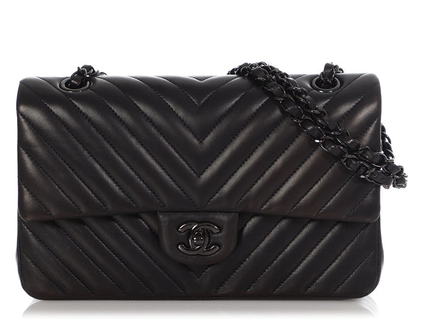 Chanel So Black Chevron Medium Classic Flap Bag Lambskin