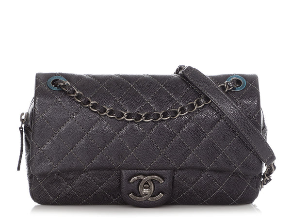 Chanel Argent Quilted Shiny Caviar Easy Flap