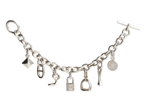 Hermes sterling silver nautical charm bracelet Genuine. Very Good Condition