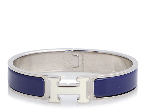 Hermès hermes Clic H bracelet 17 CM LIGHT BLUE ENAMEL & PALLADY ENAMEL  FINISH ref.411241 - Joli Closet