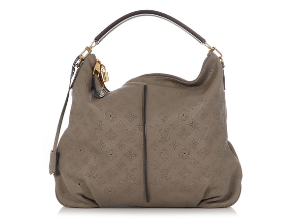 63166 auth LOUIS VUITTON Ombre taupe Mahina leather SELENE MM Shoulder Bag