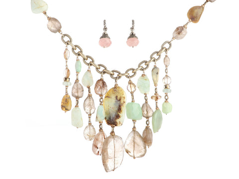 Alana Leigh Chunky Bead Necklace and Rose Quartz Pierced Drop Earrings