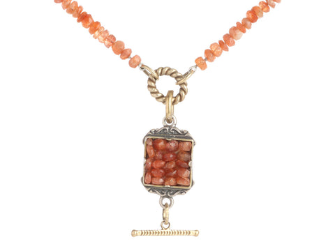 Alana Leigh Long Sunstone Medallion Pendant Necklace