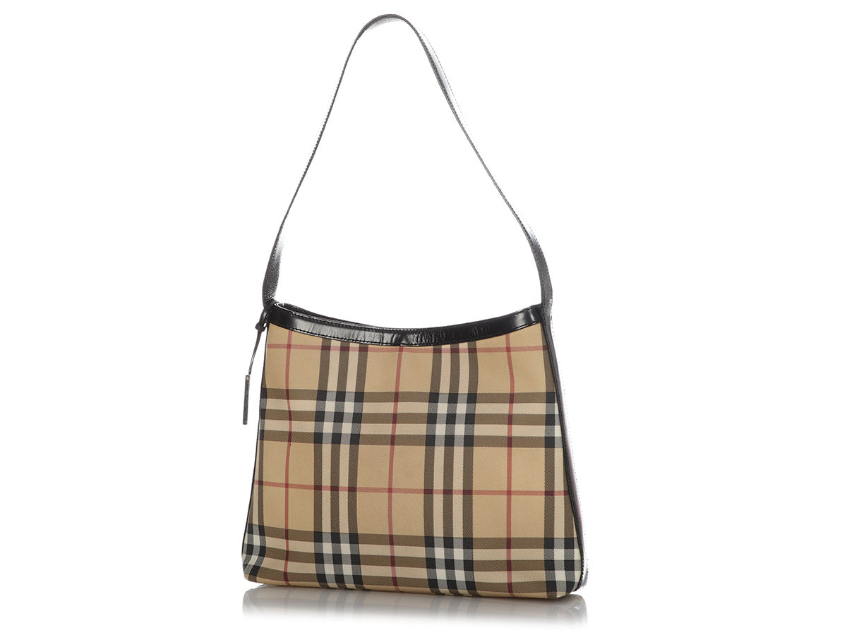 Leather-trimmed checked canvas tote