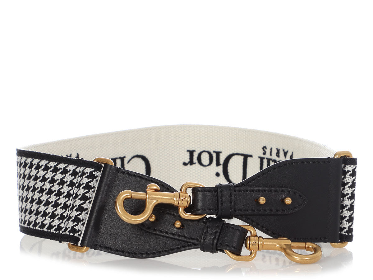 Shoulder Strap with Ring Black and White '30 MONTAIGNE' Houndstooth  Embroidery