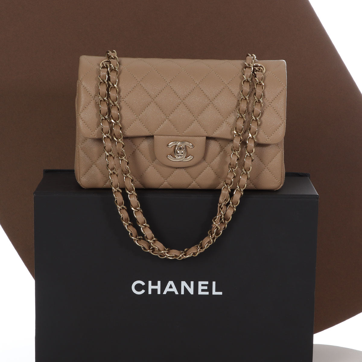 Chanel Classic Quilted Caviar Double Flap Jumbo Bag in Beige