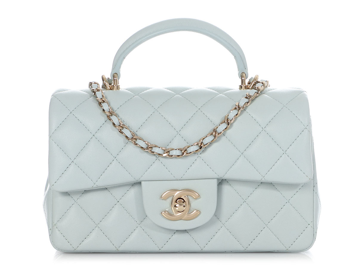 Chanel Blue Quilted Lambskin Mini Top Handle Bag