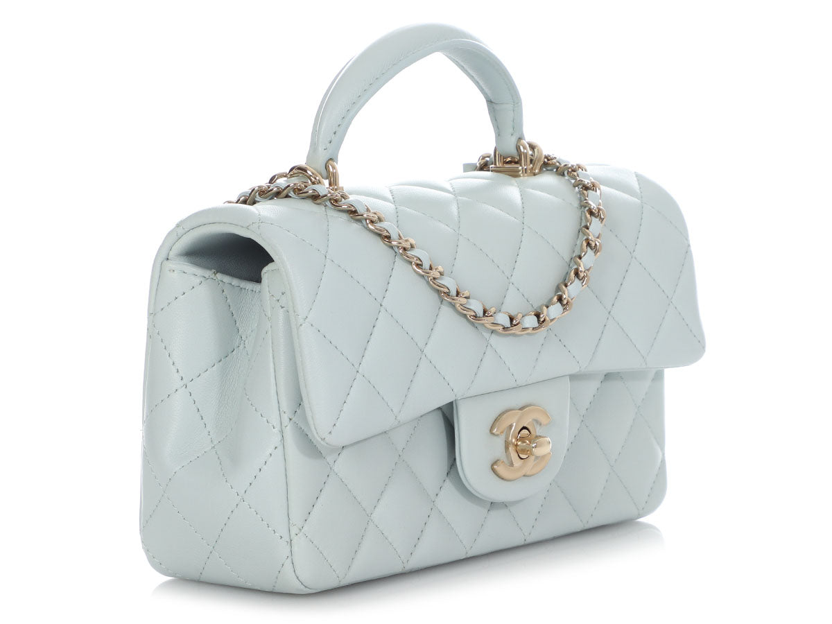 Chanel Light Blue Quilted Caviar Small Classic Double Flap Silver Hardware (Like New), Womens Handbag