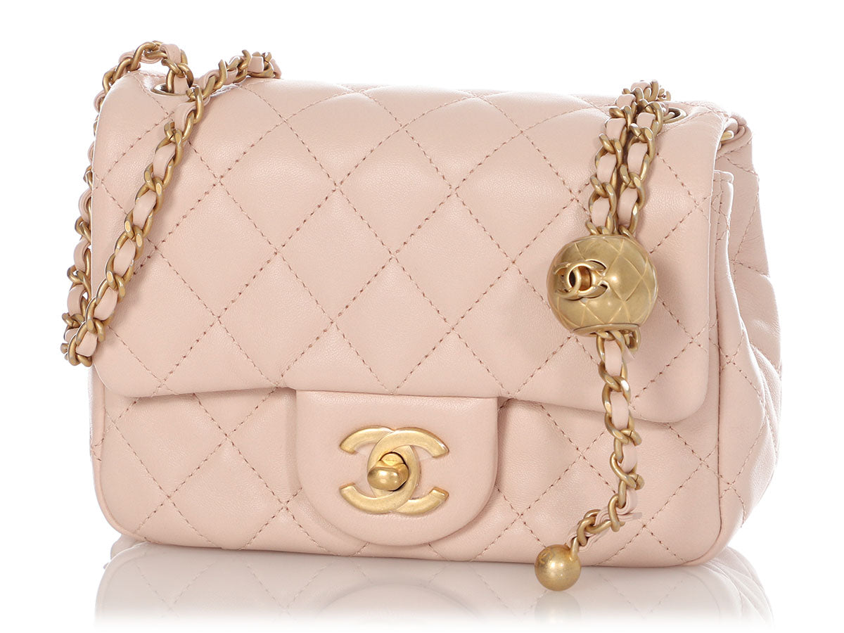 White Quilted Lambskin Mini Flap Bag with Pearl Crush Chain Pale Gold  Hardware, 2022