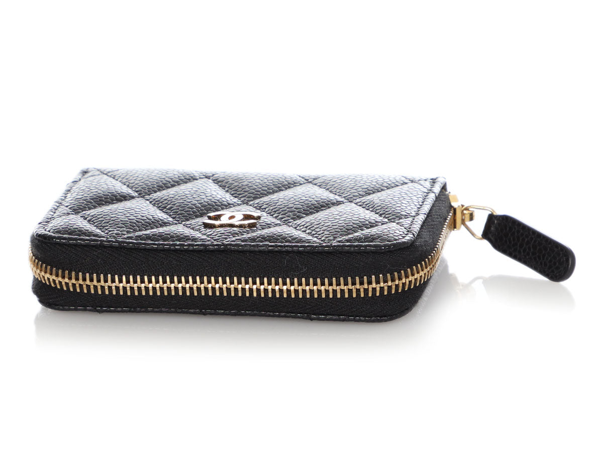 Chanel Black Quilted Caviar Zip Around Wallet Q6ADVD0FKB071