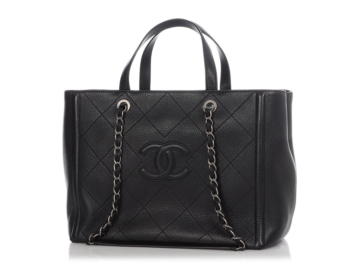 Chanel Large Black Part-Quilted Soft Calfskin Shopping Tote