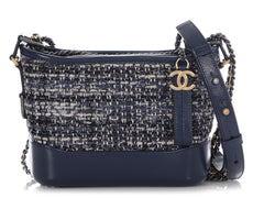 Chanel Small Gabrielle Hobo Bag Tweed Blue With Multi Colour Hardware