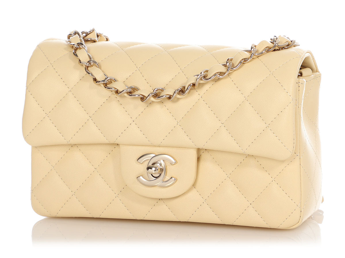 Chanel Light Yellow Quilted Calfskin Classic Mini Flap Bag White
