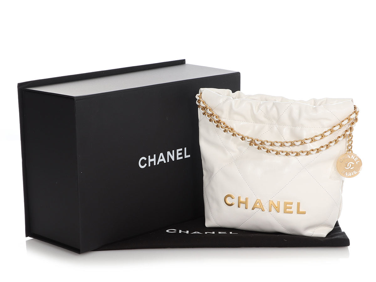 Chanel Mini 22 Bag White Calfskin Gold Hardware