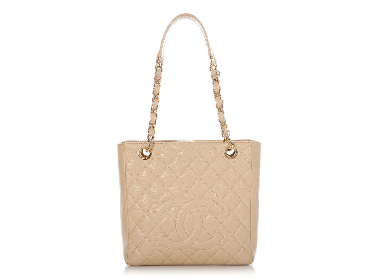 Chanel Stitched Calfskin Leather Medium Shopping Tote Beige with