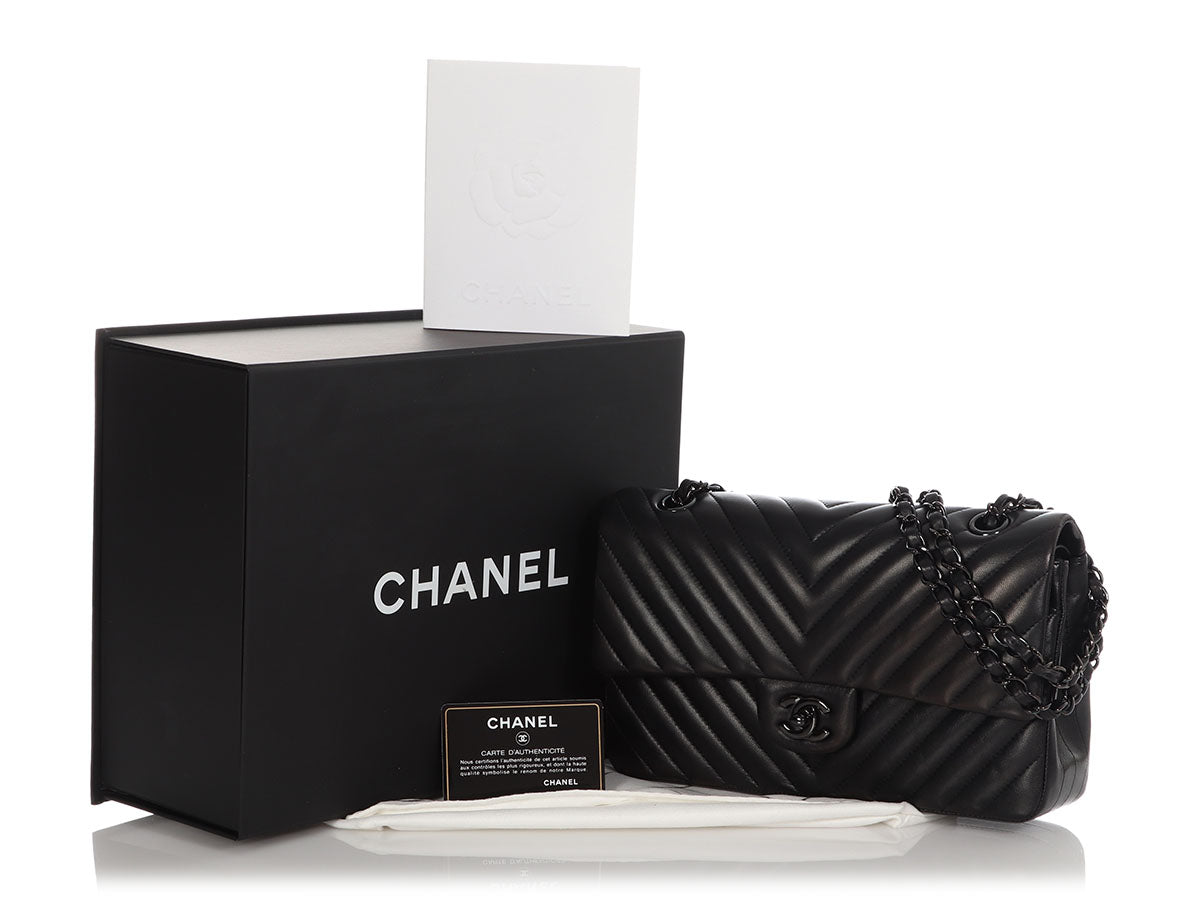 Chanel Gabrielle Medium, Black Puff Chevron, Preowned in Box WA001