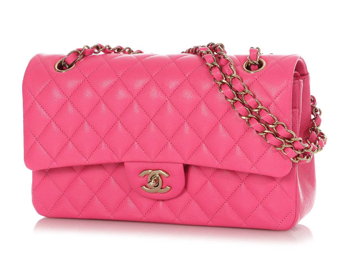 Chanel Logo Chain Strap Flap Bag Quilted Lambskin Medium Pink