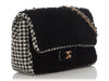 Chanel Jumbo Black Shearling and Houndstooth Single Flap