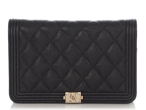 Chanel Black Quilted Caviar Boy Wallet On Chain WOC