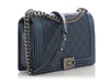 Chanel New Medium Blue Metallic Perforated Quilted Calfskin Boy Bag