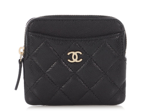 Chanel Black Quilted Caviar Zip Coin Purse