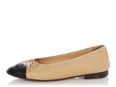 Chanel Beige and Tan Ballet Flats