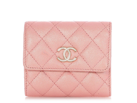Chanel Iridescent Pink Quilted Caviar Compact Wallet
