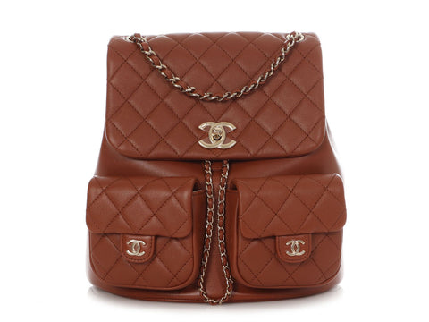 Chanel Medium Brown Quilted Calfskin Duma Pockets Drawstring Backpack