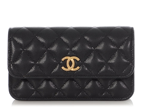 Chanel Small Black Quilted Shiny Caviar Crossbody