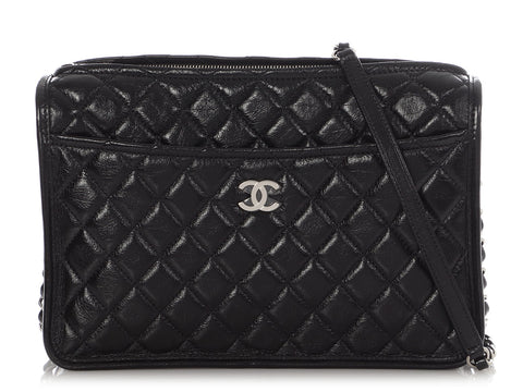 Chanel Black Quilted Shiny Calfskin Camera Bag