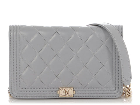 Chanel Gray Quilted Lambskin Boy Wallet on Chain WOC