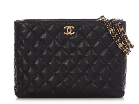 Chanel Small Black Quilted Soft Caviar Coco First Shopping Tote
