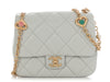 Chanel Light Blue Quilted Lambskin Jeweled Chain Flap