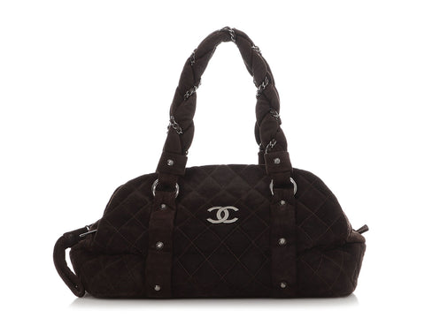 Chanel Brown Quilted Suede Lady Braid Bowler Bag