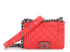 Chanel Mini Red-Pink Quilted Patent Plexiglass Boy Bag