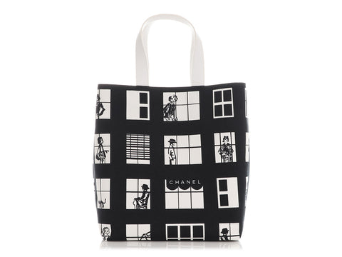 Chanel Black and White Canvas Coco Window Tote