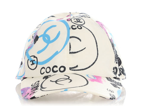 Chanel White CC Graffiti Baseball Hat