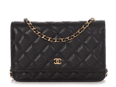 Chanel Black Quilted Caviar Wallet On Chain WOC