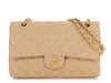 Chanel Medium/Large Beige Quilted Lambskin Classic Double Flap