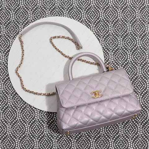 Chanel Mini Iridescent Lilac Caviar Coco Handle