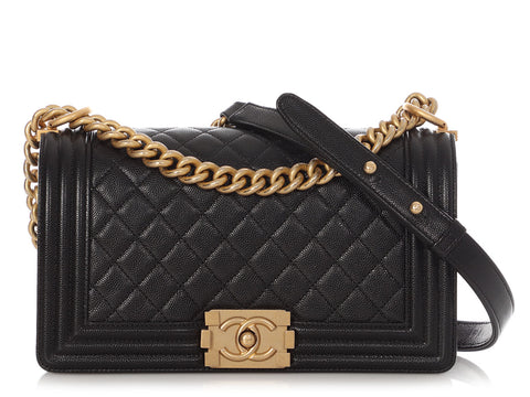 Chanel Old Medium Black Quilted Caviar Boy Bag