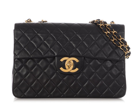 Chanel Vintage XL Jumbo Black Quilted Lambskin Classic Flap