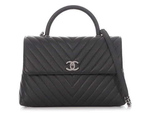 Chanel Medium Dark Gray Chevron-Quilted Caviar Trendy CC