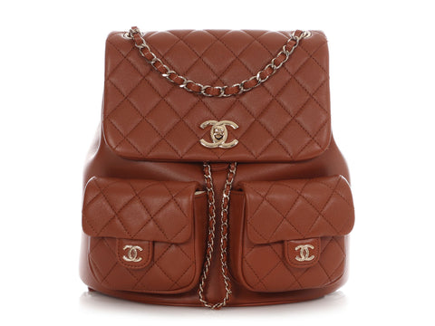 Chanel Medium Light Brown Quilted Grained Calfskin Duma Pockets Backpack