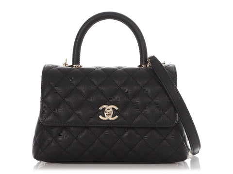 Chanel Mini Black Quilted Caviar Coco Handle Flap