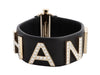 Chanel Crystal and Black Leather Bracelet