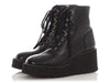 Chanel Black Lambskin Wedge Combat Boots