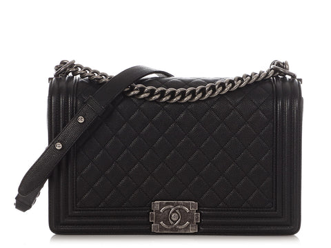 Chanel New Medium Black Quilted Caviar Boy Bag